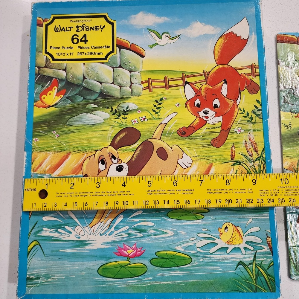VTG Disney Fox And The Hound Jigsaw Puzzle Waddingtons 64 Pieces Kids with BOX - Picture 5 of 14